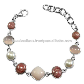 Pink Opal And Multi Gemstone 925 Sterling Silver Bracelet Jewelry